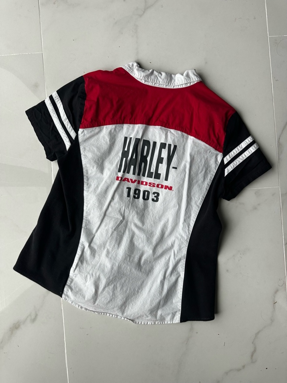 Harley Davidson Red White Black Zip Up Shirt 1903 Logo Large